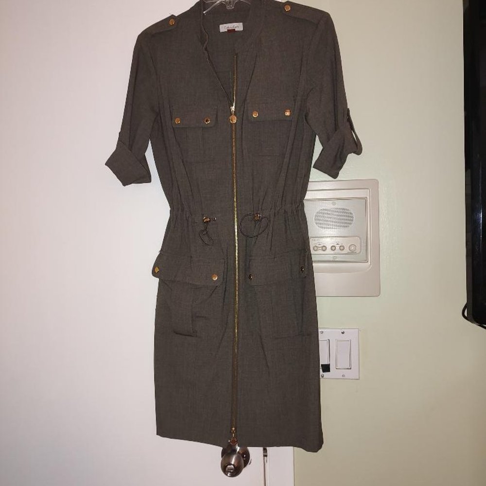 Dark Gray Front Zipper Dress